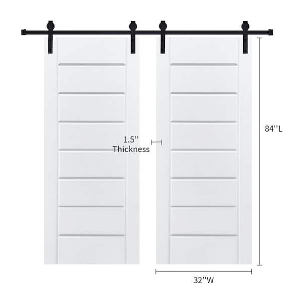 AIOPOP HOME Double Modern Eight Panel 32 in. x 84 in. MDF White Barn Sliding Door With Hardware kit