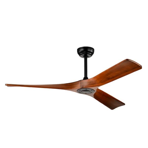 LINJO 52 in. Farmhouse Indoor/Outdoor Matte Black 6-Speeds Ceiling Fan with Solid Wood Blades and Remote Control