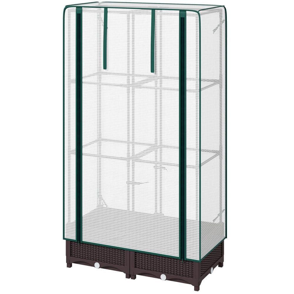 30.7 in. x 15 in. x 7.1 in. Plastic Raised Garden Bed with Trellis, Drainag