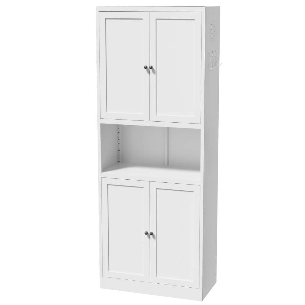 72" White Steel Kitchen Pantry Cabinet with Countertop, Adjustable Shelves & Hooks, Heavy-Duty Storage