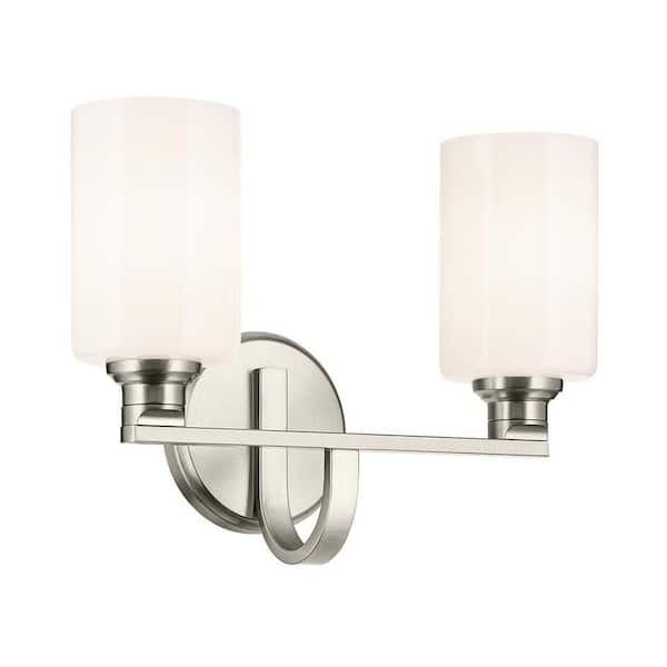 Gioe 14.25 in. 2-Light Vanity Light with Opal Glass in Brushed Nickel