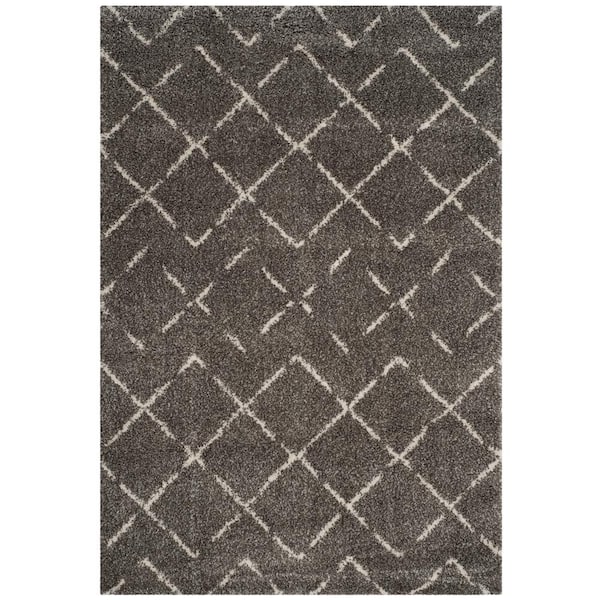 SAFAVIEH Arizona Shag Brown/Ivory 8 ft. x 10 ft. Diamond Geometric Area ...