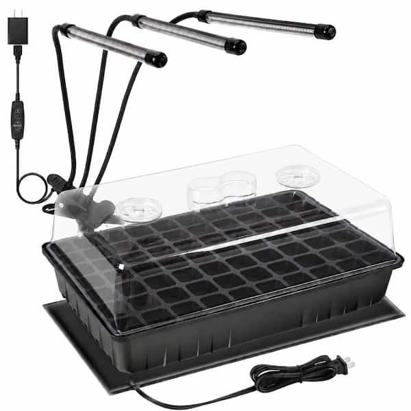 60-Cell Seed Starter Kit with 4.3 in. Tall Humidity Dome, Grow Light and Heat Mat, 16.7 in. x 10.7 in. Plastic
