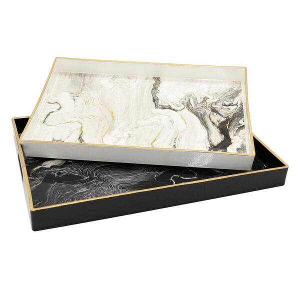 THREE HANDS 18.75 in. x 13.75 in. Black Three Hands Trays (Set of 2)
