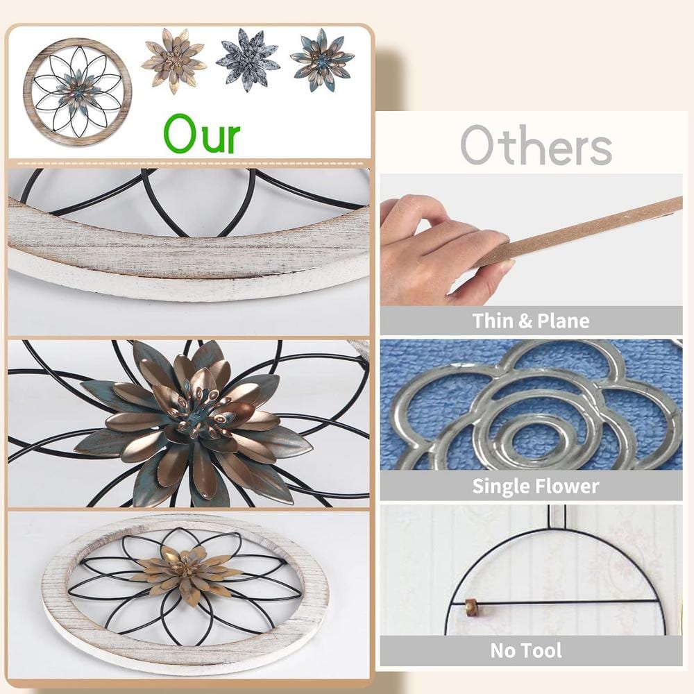 Round Farmhouse Wood and Metal Wall Decor Set