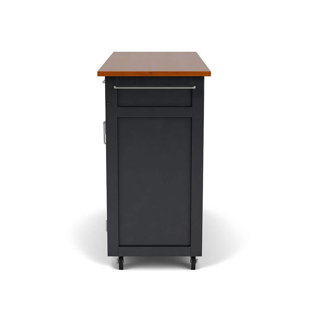 Black Wood Kitchen Cart with Oak Top and Storage