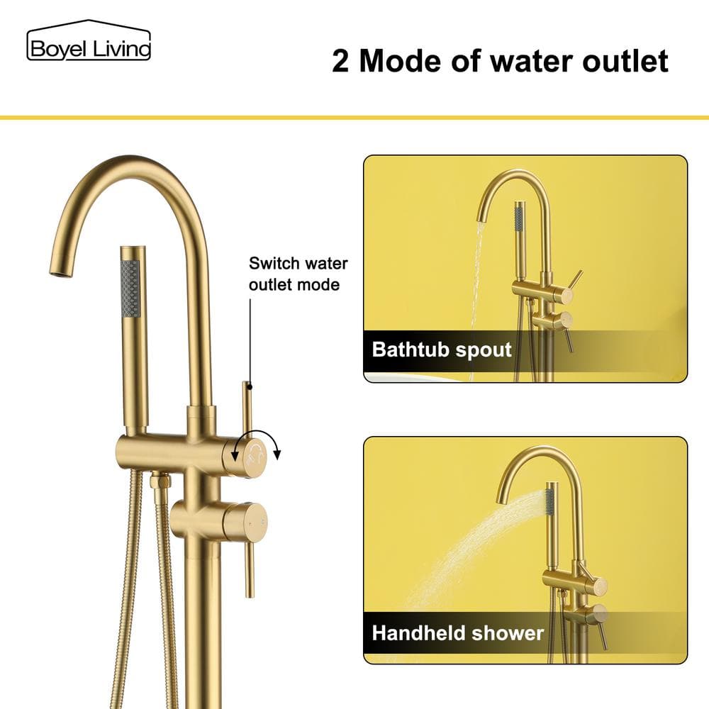 Brushed Gold Double Handle Floor Mount Tub Filler