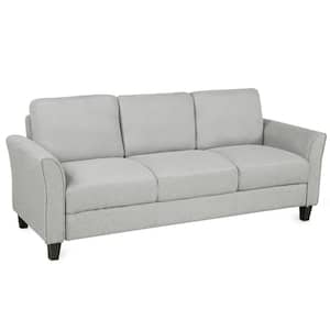 Living Room 29.00 in. Width Slope Arm Linen Upholstery Straight Shape Single Armrest 3-Seat Sofa In Light Wood
