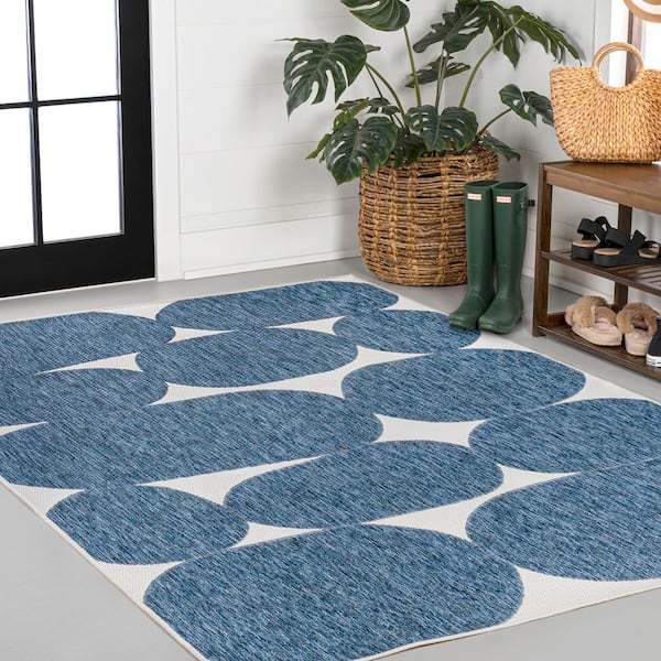 Rayna Modern Geometric Organic Shapes Navy/Cream 3 ft. x 5 ft. Indoor/Outdoor Area Rug