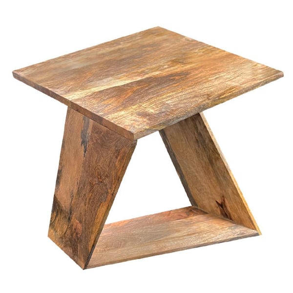 THE URBAN PORT 20 in. W Oak Brown End Table with Square Top and Illusion Wooden Frame