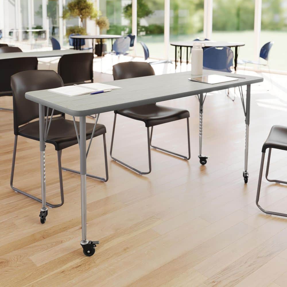 Wren Adjustable Light Gray Top/Silver Frame Kidney-Shaped Kids Activity Table with Thermal Laminate Top for 4