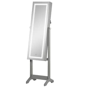 Grey Standing Jewelry Cabinet with Full-Length Mirror