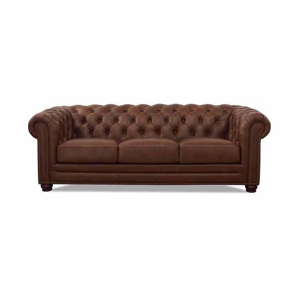 Hydeline Aliso 91 in. Rolled Arm Leather Chesterfield Straight 3-Seater ...