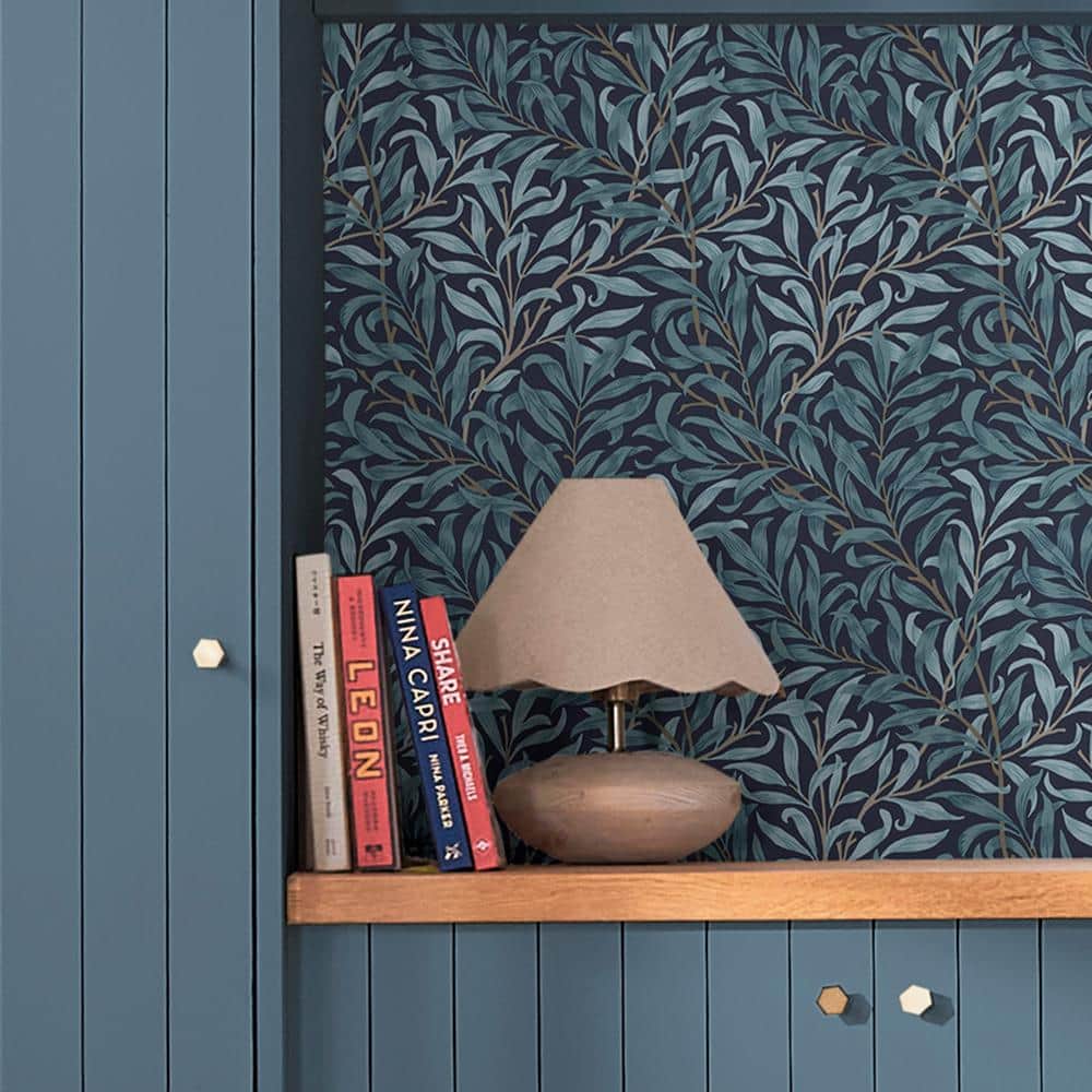 Deep Blue Willow Bough Floral Vinyl Wallpaper