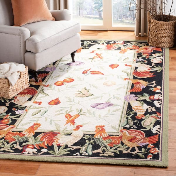 Chelsea 4 ft. x 4 ft. Square Ivory/Black Floral Border Area Rug