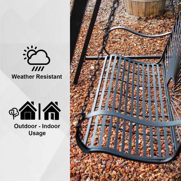 55.5 in.W 2-Person Seating Black Metal Sun-Patterned Porch Swing