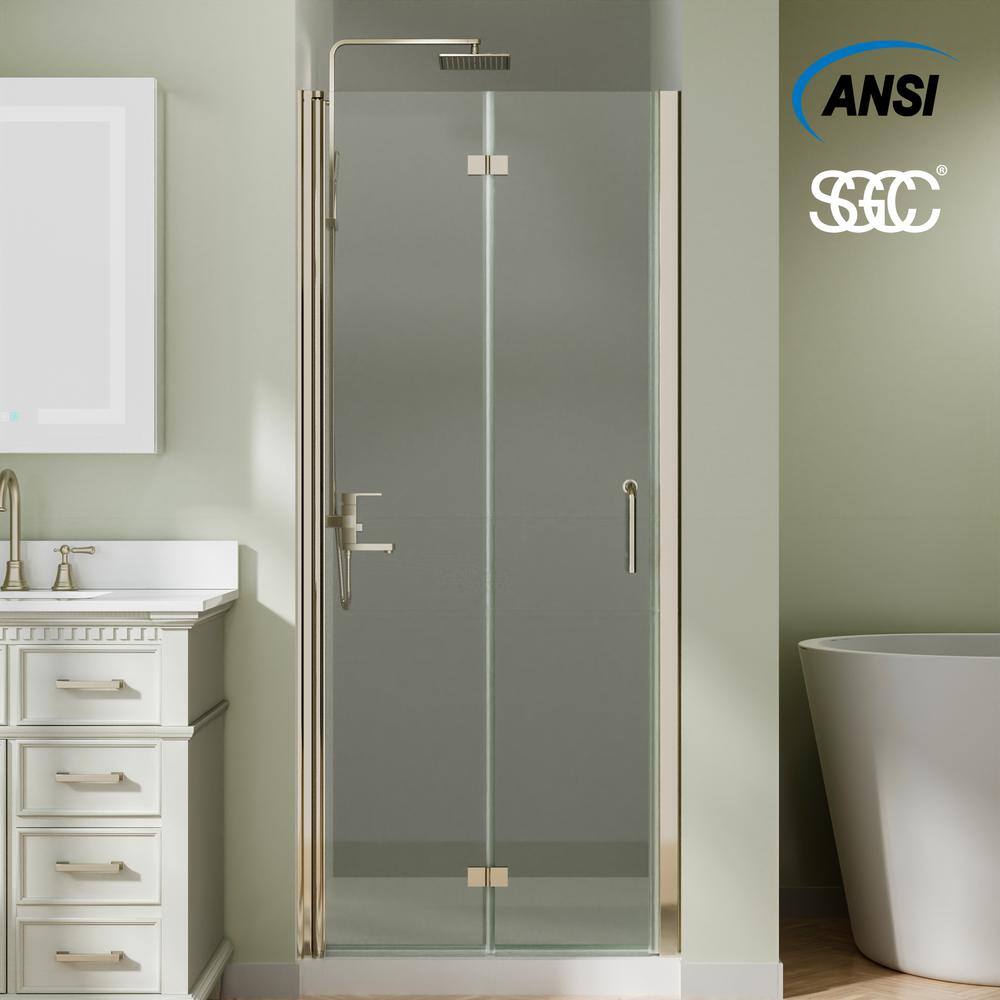 32 in. - 33 in. W x 72 in. H Bi-Fold Frameless Shower Door in Brushed Nickel with Clear Glass price history on PriceWatchPro