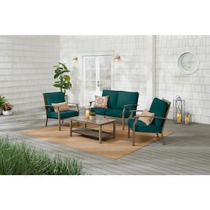 Geneva 4-Piece Wicker Outdoor Patio Conversation Deep Seating Set with CushionGuard Malachite Green Cushions