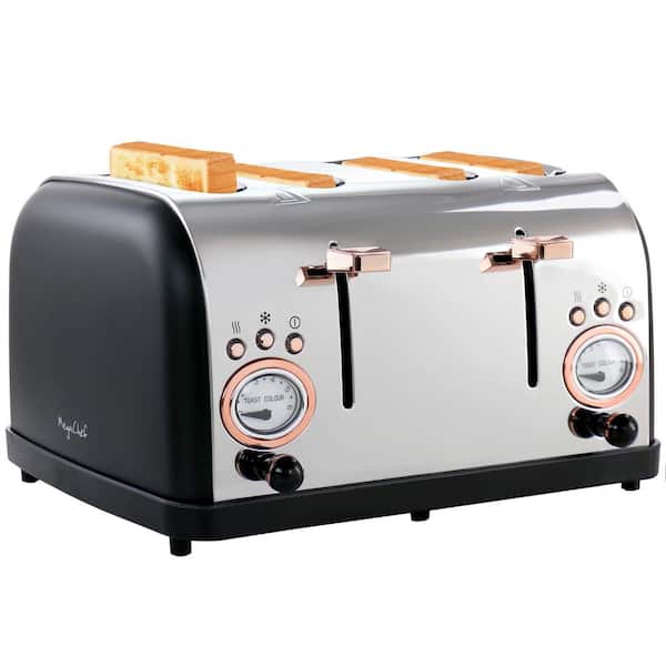 MegaChef 4-Slice Wide Slot Toaster With Variable Browning in Black and Rose Gold