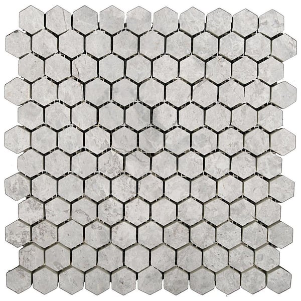 EMSER TILE Marble Silver Polished 11.73 in. x 11.73 in. x 10 mm Marble Mesh-Mounted Mosaic Tile (1 sq. ft.)