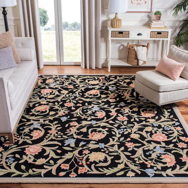 Chelsea Black 9 ft. x 12 ft. Solid Floral Border Area Rug