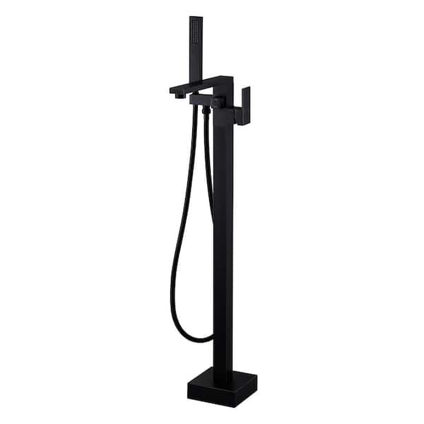 Single Handle Waterfall Free Standing Brass Bathtub Faucet with Handheld Sprayer in Oil Rubbed Bronze