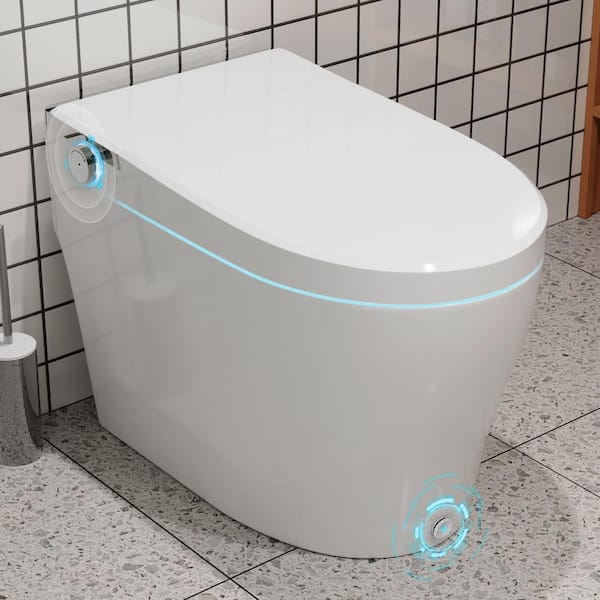 DEERVALLEY 1.28 GPF Single Flush Tankless Elongated Smart 1-Piece Toilet in White with Heated Seat, Auto Flush, Night-Light