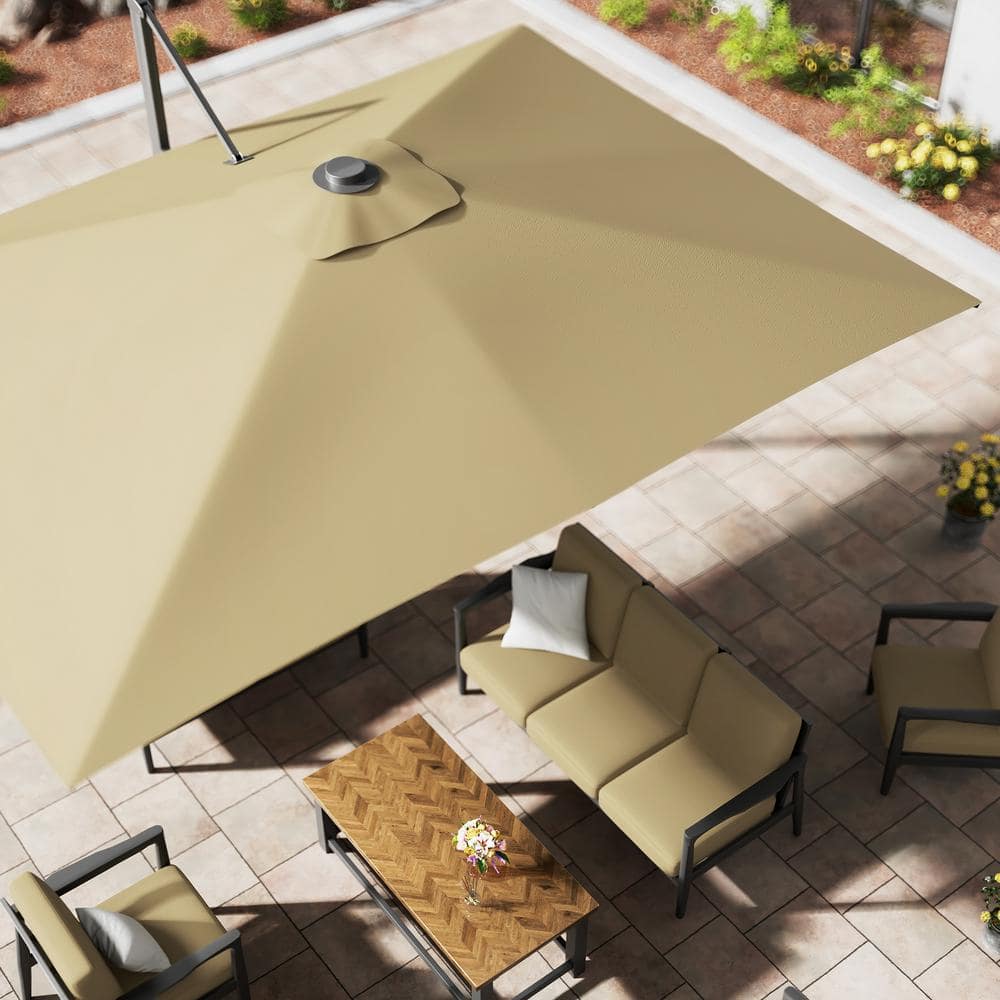 Taupe Rectangular Aluminum Cantilever Patio Umbrella with Stand