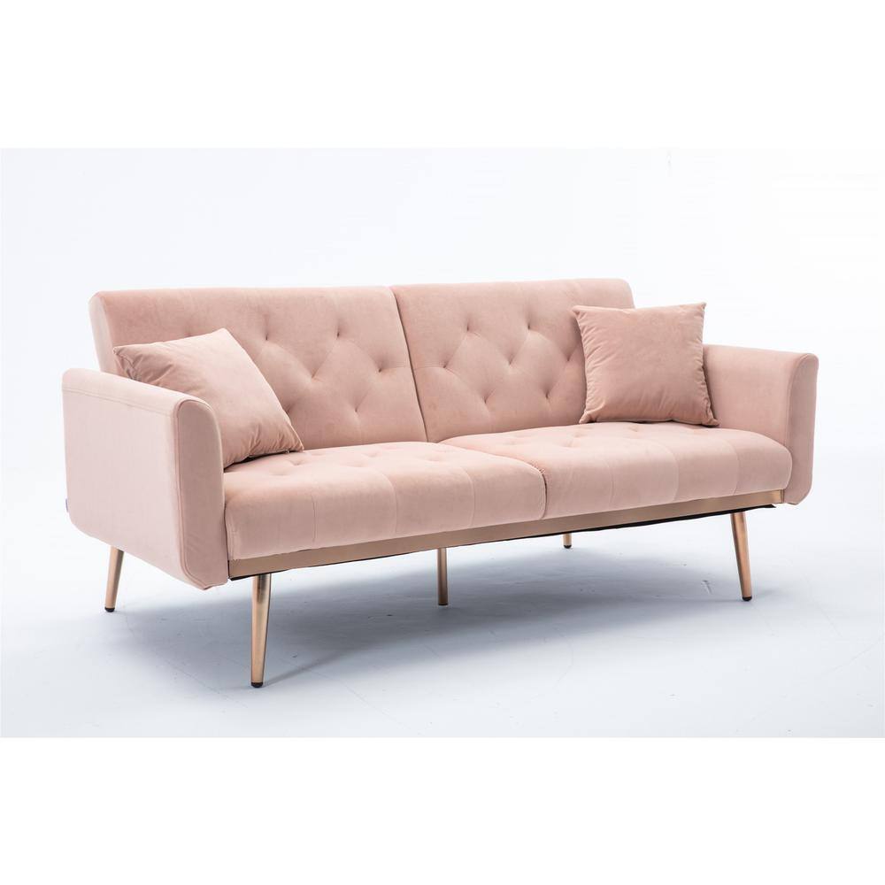 Zjoyee Pink Futon Velvet Sofa Accent Sofa Loveseat Sofa with Rose Gold