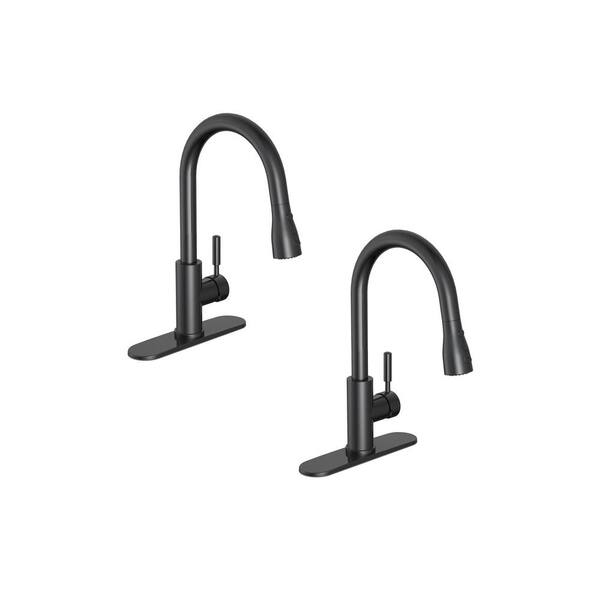 PRIVATE BRAND UNBRANDED Garrick Single-Handle Pull-Down Sprayer Kitchen Faucet in Matte Black (2-Pack)
