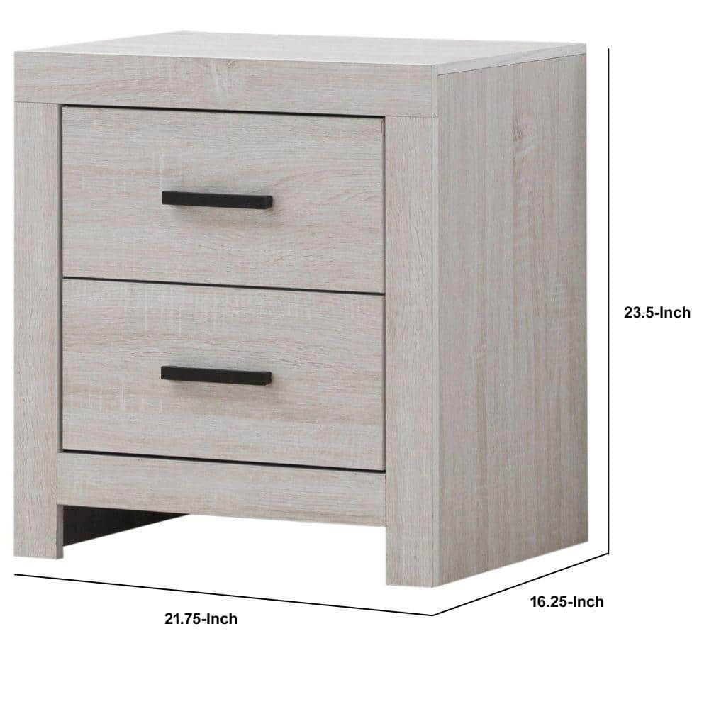 White Wood Grain 2-Drawer Nightstand with Metal Bar Pulls