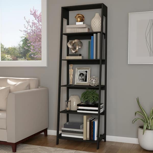 Lavish Home 71 in. Black 5-Shelf Standard Bookcase