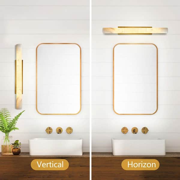 36 in. 3-Light Dimmable Brass Integrated LED Alabaster Wall Sconce, for Bedroom, Living Room, Dining Room(1-Pack)