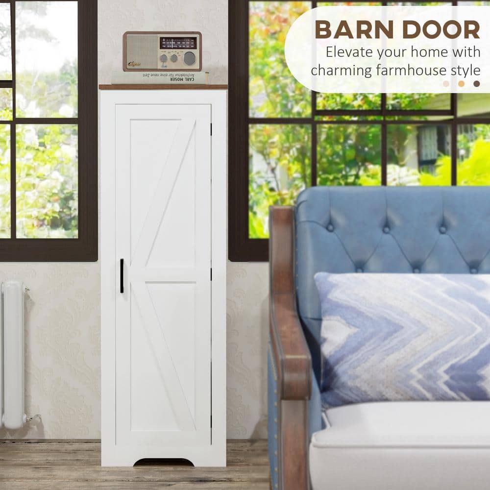 White Farmhouse Storage Cabinet with Adjustable Shelving and Barn Door