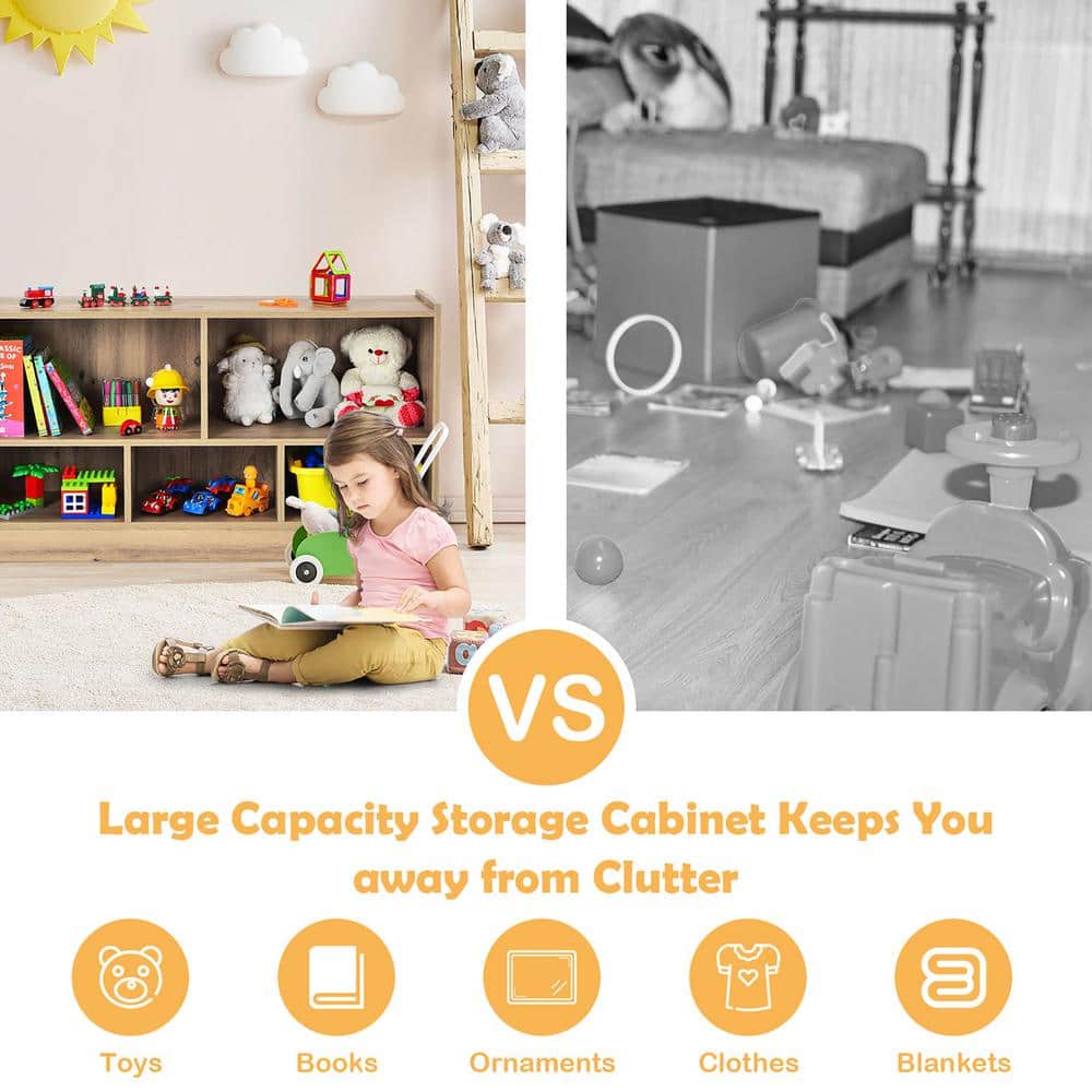 24 in. Brown Wooden 5 Shelf Children Storage Cabinet Bookcase Toy Storage Kids Rooms Classroom - thumbnail 7