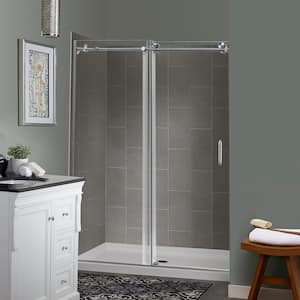 Marina Sliding 48 in. L x 34 in. W x 78 in. H Center Drain Alcove Shower Stall Kit in Quarry and Silver Hardware