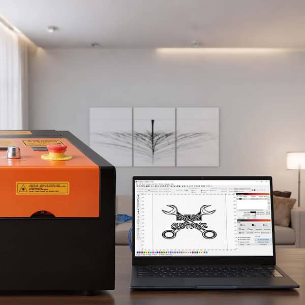 45-Watt CO2 Laser Engraver with Rotary Axis, 12 x 8 in., Desktop CO2 Laser Engraver Cutter Machine, Engraving Machine