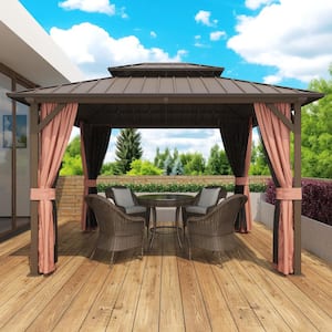 12 ft. x 12 ft. Aluminum Hardtop Gazebo with Double Galvanized Steel Roof, Netting and Curtains for Patio and Backyard