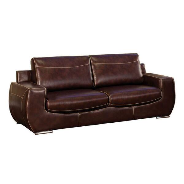 Furniture of America Tekir Bonded Leather Sofa in Dark Chocolate