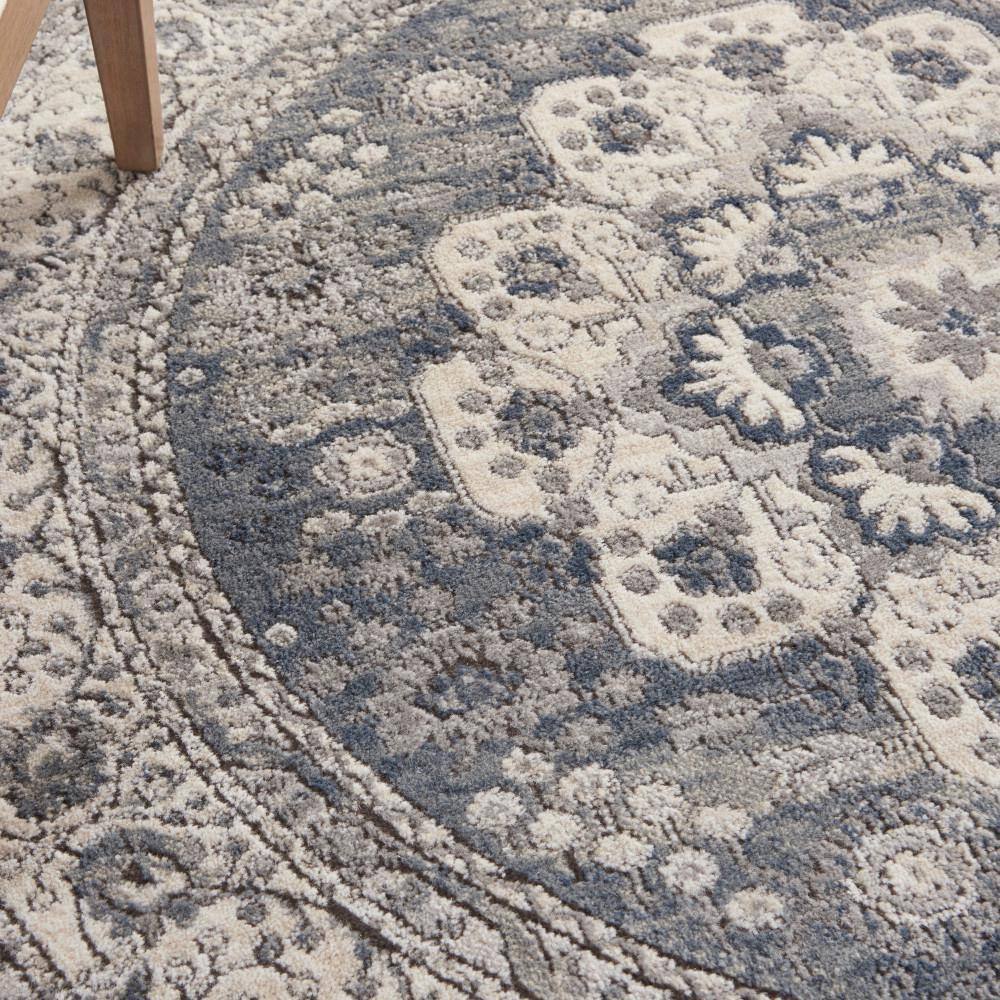 Grey and Ivory Round Hand-knotted Synthetic Area Rug