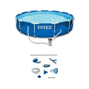 Round 12 ft. x 30 in. Metal Frame Swimming Pool with Filter Pump and Pool Maintenance Kit 30 in. H