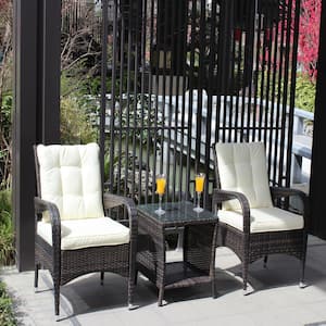 3-Piece Patio Outdoor Furniture Conversation Set with Beige Cushion