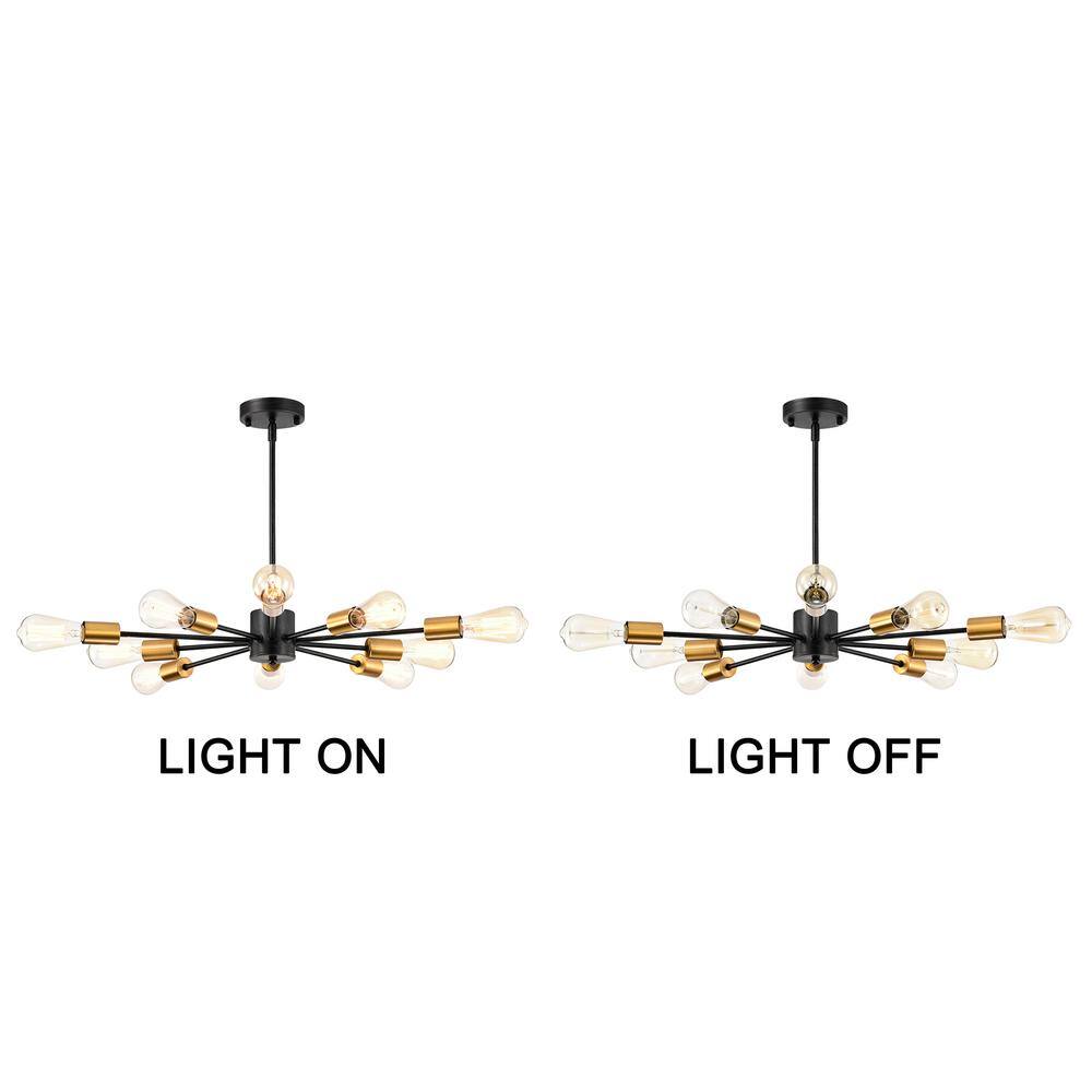 Antique Black and Gold 10-Light Sputnik Chandelier