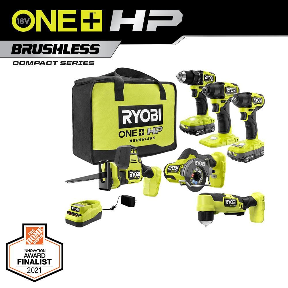 RYOBI ONE+ HP 18V Brushless Cordless Combo Kit (6-Tool) with (2) 1.5 Ah Batteries, Charger, and Bag -  PSBCK06K