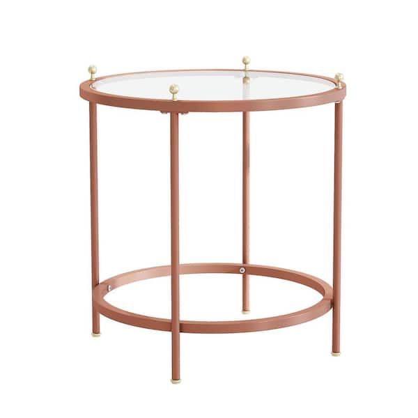 Wateday 21.6 in. Rose Gold Round Glass Coffee Table with Iron Frame