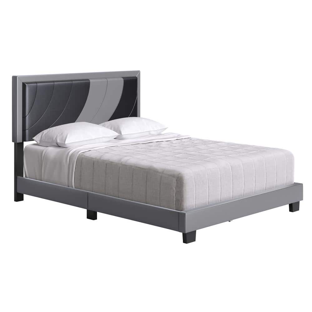 Bree Upholstered Faux Leather Platform Bed, King, Black/Gray