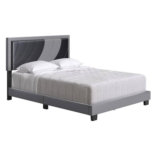 Bree Upholstered Faux Leather Platform Bed, King, Black/Gray