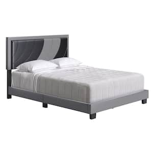 Bree Upholstered Faux Leather Platform Bed, Queen, Black/Gray