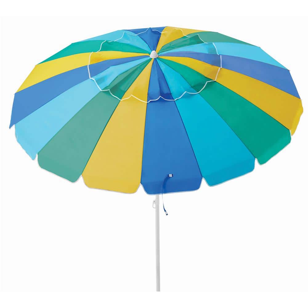 Multicolor 6.5 ft Round Beach Umbrella with White Steel Pole