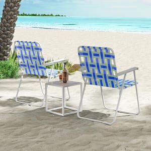 2-Piece Metal Folding Beach Chair Camping Lawn Webbing Chair in Blue